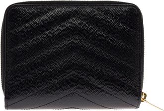 Saint Laurent Womens Wallet With Cassandre Plate, Black Leather Calf