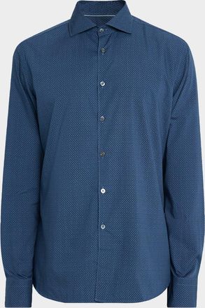 Canali Mens Neat Geometric Cotton and Lyocell Sport Shirt
