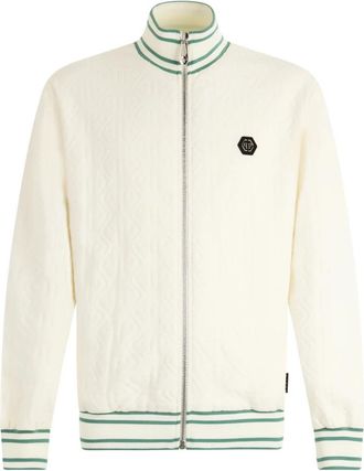 Philipp Plein Tracksuit Jacket Jacquard Monogram - Heren - Vesten met rits - Wit - L - Katoen - Hoodies & sweatvesten