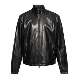 Versace Leren Jas met Opstaande Kraag - Heren - Leren en Su&egrave;de Jassen - Zwart - L - Leer - Jassen