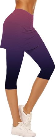 Generic Womens Active Skort Yoga Trousers, Compression High Waisted Capri Leggings with Skirt Overlay for Cycling, Pilates & Leisure Purple