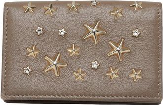 Jimmy Choo London Crystal Star Studs Leather Card Case