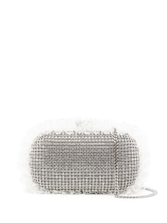 Self Portrait crystal lace-detail clutch bag - Silver
