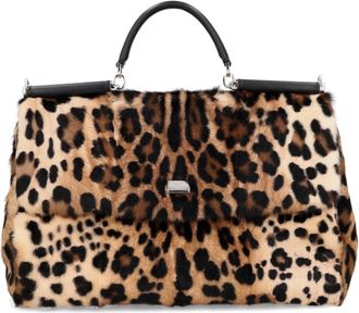 Dolce & Gabbana Leopard Print Logo Large Satchel