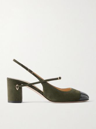 Jennifer Chamandi Décolleté Slingback In Camoscio Con Finiture In Vernice Mattia 65 - Verde