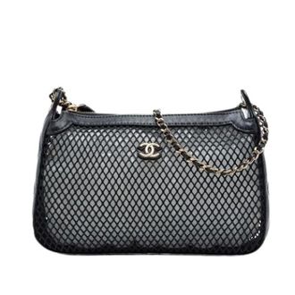 Chanel Pre-owned Mesh and Lambskin Shoulder Bag - Dames - Pre-owned - Zwart - Maat: ONE Size Leer