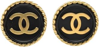 Chanel 1994 Gold Plated CC Resin Round Clip On Earrings costume earrings - Nero