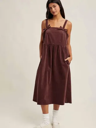 Wishlist Corduroy Coquette Midi Dress In Burgundy