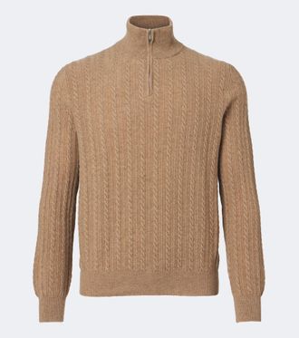 Fedeli Cable-knit cashmere half-zip sweater