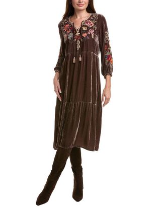 Johnny Was Taline Velvet Silk-Blend Boho Midi Dress