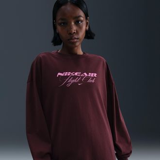 Nike Womens Nike Sportswear Oversized Long-Sleeve T-Shirt in Red | IM9277-652