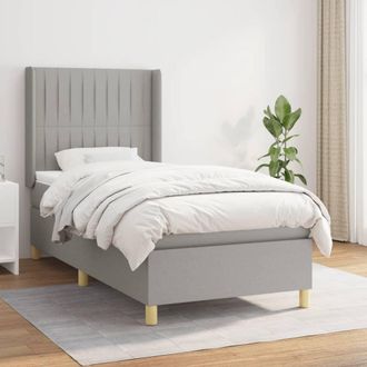 vidaXL Cama Box Spring Con Colch&oacute;n Tela Gris Claro 100x200 Cm Vidaxl