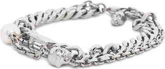 Alexander McQueen Mens Skull, Crystal & Faux Pearl Bracelet in Crystal/Pearl at Nordstrom