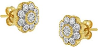 House of Brilliance 14K Yellow Gold Plated Silver 1/6 Ct Miracle-Plate Diamond Floral Stud Earrings at Nordstrom