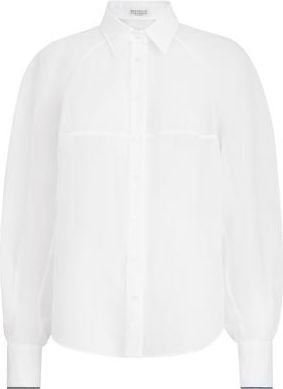 Brunello Cucinelli Striped organza shirt in White at Nordstrom, Size Xx-Small Eu