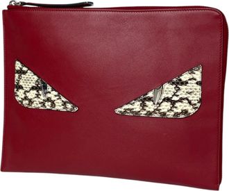 Fendi Red Color Leather Clutch Bag (Pre-Owned)