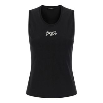 Balmain Relaxed Tank Top met Penseelprint - Dames - Tops zonder mouwen - Zwart - S - Katoen - Tops