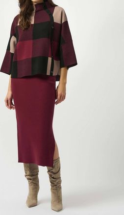 Joseph Ribkoff Plaid Jacquard Sweater Knit Top In Merlot/multi