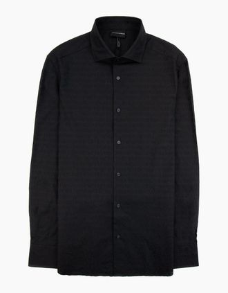 Emporio Armani Mens Emporio Armani All Over Logo Long Sleeve Shirt Black - Size: 46/Regular