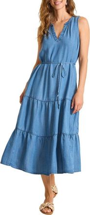 Tommy Bahama Chambray OLei Tiered Midi Dress in Med Indigo Wash at Nordstrom, Size X-Small