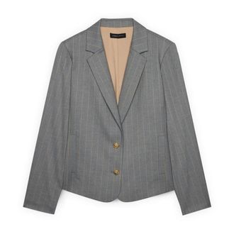 Fiorella Rubino Jassen, Dames, Grijs, 4Xl, Wol, Pinstripe Blazer met Gouden Knopen