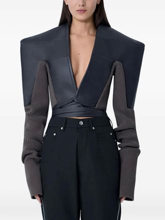 Rick Owens contrast rib leather jacket - Nero