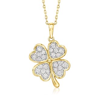 Ross-Simons CZ 4-Leaf Clover Pendant Necklace in 18kt Gold Over Sterling