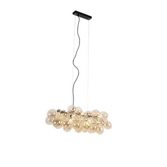 QAZQA Art D&eacute;co L&aacute;mpara Colgante Inteligente Negra Con Cristal &Aacute;mbar Incl. 8 Wifi G9 - Uvas Vidrio /acero Alargada Adecuado Para Led Max. 8 X 2.5 Watt - Qazq