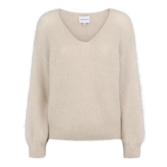 Americandreams Milana LS Alpaca Pullover - Dames - V-hals truien - Beige - XL - Wol - Truien & Vesten