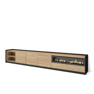 Skraut Home Mueble tv efecto madera roble negro 310x37x50cm chimenea efecto fuego