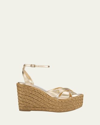 Jimmy Choo London 100mm Korra Metallic Leather Espadrille Platform Sandals