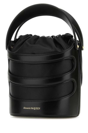 Alexander McQueen Womens Black Leather The Rise Bucket Bag Nerobianco Borse A Secchiello