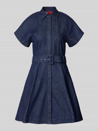 HUGO BOSS Tailliertes Freizeitkleid aus reiner Baumwolle Modell KASTINA in Dunkelblau, Gr&ouml;&szlig;e 32