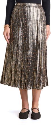 Vineyard Vines Metallic Pleated Midi Skirt in Flyingpheasant-Black at Nordstrom, Size Medium