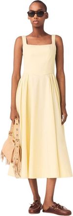 Maje Flared rhinestone-trim midi dress in Pale Yellow at Nordstrom, Size 34 Eu