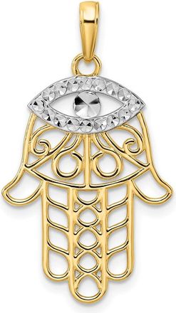 Diamond2Deal 14k Yellow Gold White Rhodium Diamond-Cut Evil Eye Hamsa Pendant
