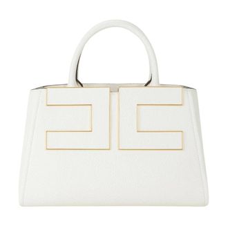 Elisabetta Franchi Tassen, Dames, Beige, ONE Size, Katoen, Tote Bag met Logo