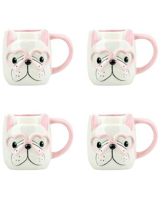 10 Strawberry Street Set Of 4 Frenchie Hearts Mugs