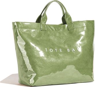 Generic Plaid PVC Tote Bag for Women Large PVC Tote Bag Letters Print Plastic Handbag, Shopping Work Handbag Gift (A-grass Green)