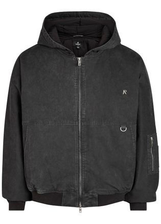 Represent Hooded Brushed Stretch-cotton Bomber Jacket - Black - XL