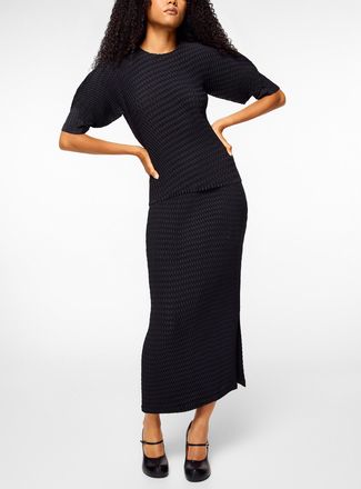 Issey Miyake Womens Chevron pleated slit midi skirt