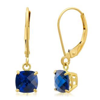 MAX + STONE Solid 10K Yellow Gold Cushion Cut Dangle Gemstone Leverback Earrings