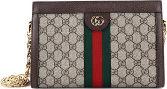 Gucci Ophidia Chain Shoulder Bag GG Coated Canvas Small crossbody bag - Bruin