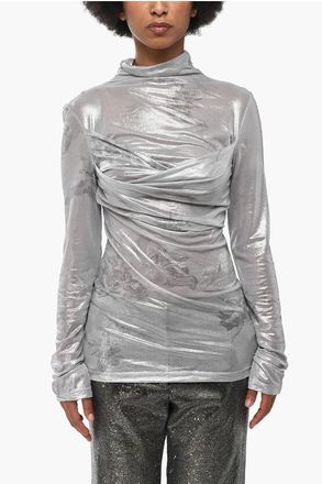 Off-white Lurex Tulle Top SKY SHINY With Front Drape size 36