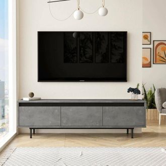 Dmora Dmora - Mueble De Televisi&oacute;n Titli, Aparador De Sal&oacute;n, Mueble Bajo Para Tv, Base De Pared Equipada, 160x36 H45 Cm, Plata Y Negro