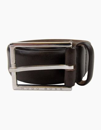 HUGO BOSS Mens Hugo Boss Branded Metal End Tip Belt Dark Brown - Size: 105