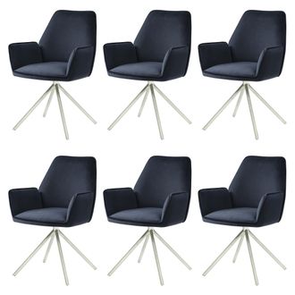 Hhg Nunca Usado] Juego De 6 Sillas De Comedor Hhg 851, Apoyabrazos De Silla De Cocina, Posici&oacute;n Autom&aacute;tica Giratoria, Terciopelo Mvg, Azul Antracita, Acer