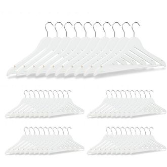 Relaxdays Set da 100 Grucce, Asta per Pantaloni, Gonne, Camicie, Giacche, Gancio Girevole a 360&deg;, in Legno, Bianco