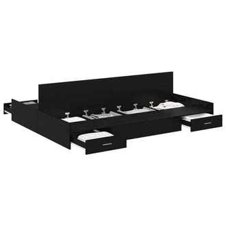 Berkfield Home Storage Bed Frame with Drawer Black oak 135 x 190 cm Melamine