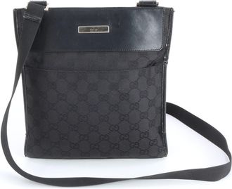 Gucci Gg Canvas Black Gg Canvas Leather Messenger Bag Shoulder Bag (Pre-Owned)